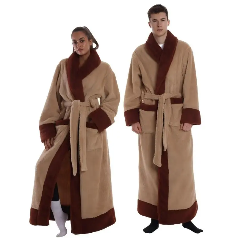 Women’s & Men’s Flannel Robe, Unisex Long Sleeve Nightgown with Belt, Soft Cozy Loungewear, One Size Fits Most, Warm Home Sleepwear for Winter, Relaxing Indoor Wear