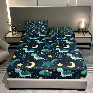3pc Cartoon Dinosaur Starry Print Bed Sheet Set, Includes 1 Sheet and 2 Pillowcases, Perfect Gift for Single and Twin Beds, Multiple Sizes Available