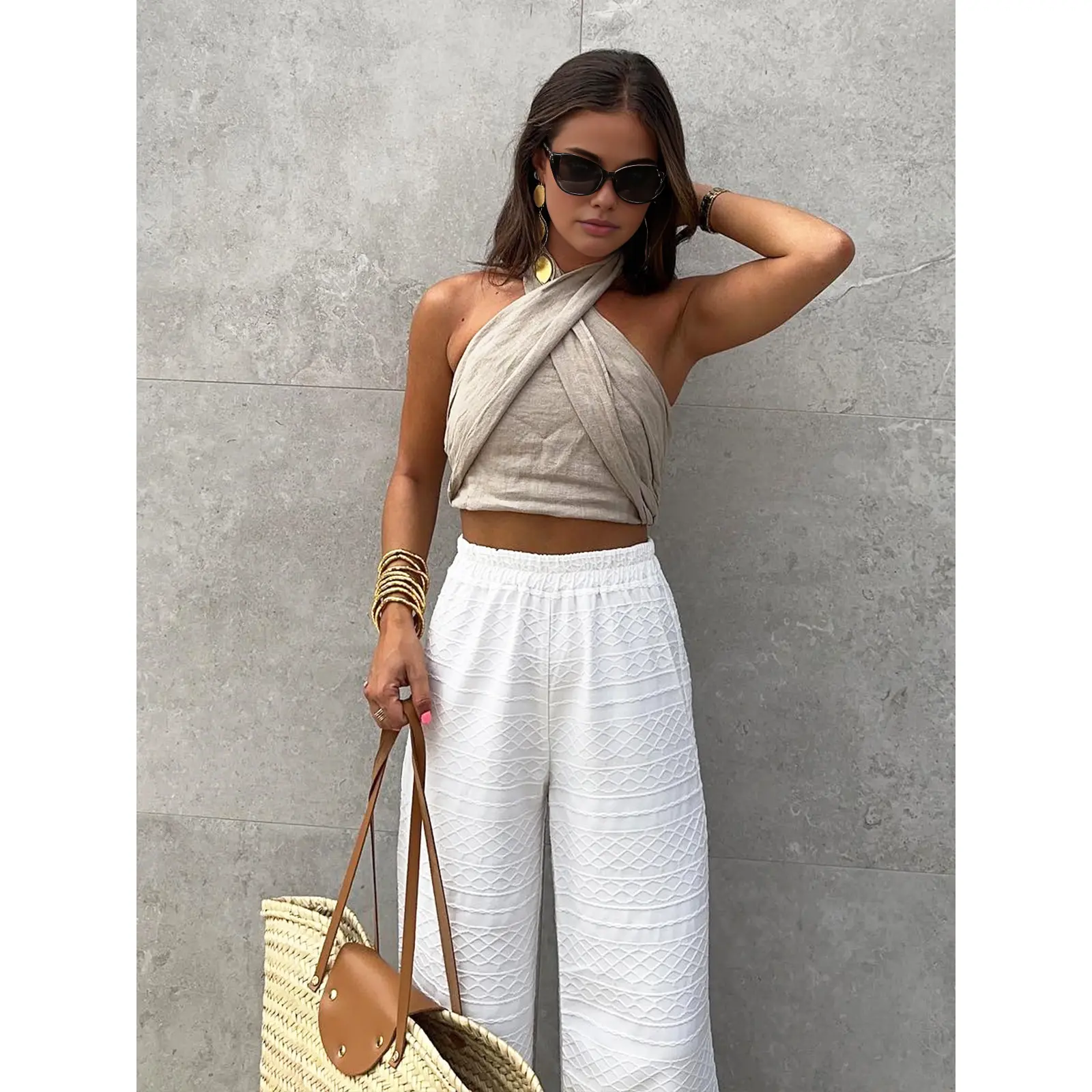 Cotton & Line Crisscross Halter Tank Top