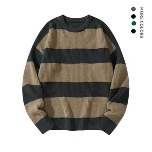 #Springfresh Men's striped knitted sweater with round neck as the base,fashionable men's striped warm sweater with colors suitable for daily outdoor wear on holidays men's autumn and winter top comfortable loose long sleeved top men and women Out SpringSt