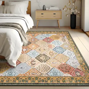 Phantoscope Vintage Collection Rug, Tan Brown/Multi, Printed Design Runner Rug