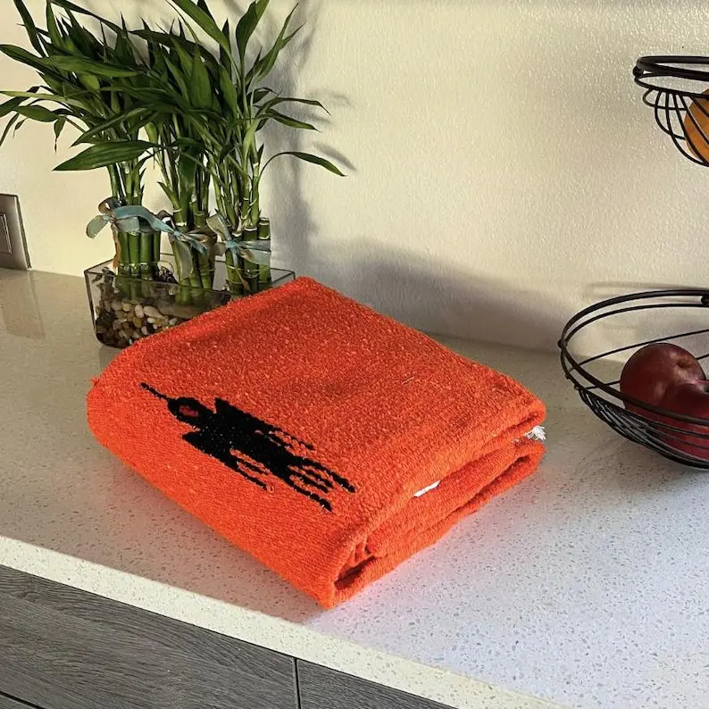 Mexican Baja Thunderbird Blanket Tangerine Orange | Heavyweight Yoga Blanket | Meditation Blanket | Vintage Throw | Bohemian Wall Tapestry