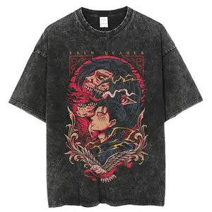 [KM 100%cotton]valentine shirts Hot-Blooded Anime2 Attack on Titan Eren Jaeger Print Tee Men Women Vintage Manga T-shirts Oversized Casual Tops Harajuku Male Tee