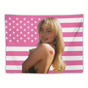 Sabrina Music CarpenterTapestry A Horizontal Knitted Ultra Soft Fiber Wall Decoration with a Star Spangled Flag Design. Used Cotton