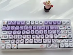 Cute Purple-Gradient Rabbit Keycap Set(not including keyboard!!!), MOA Profile, PBT Material, MX Switches, 142pcs (104 Base Kit)