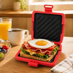 Upgraded Microwave Sandwich Maker & Panini Press, Microwave Grill Toaster with Integrated Silicone Strap, Removable Non-Stick Plates, Crispy Grilled Cheese Maker for Breakfast, Snacks, Dorm, Office, RV, Home