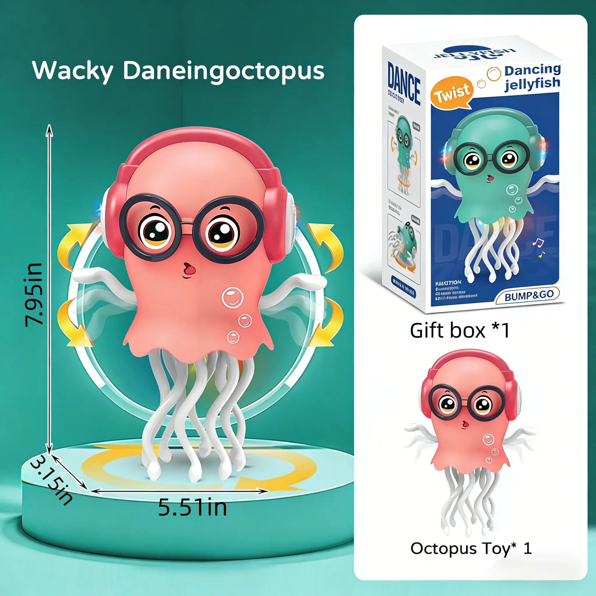 Kids Electric Dancing Jellyfish Toy - Bump & Go Technology, 360° Omni-Directional Wheels, Encourages Crawling, Boosts Engagement, Compact Size, Music & Lights, Stress Relief Classic Novelty, Ideal Birthday Gift for Kids (Batteries Not Included)
