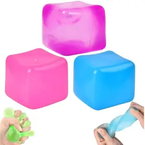 1PC Stress Cube Squishy Toy, Slow Rising Ice Cube Stress Ball, Sensory Fidget Toy for Anxiety Relief, Gel Filled Squishy Ball for ADD/ADHD Kids & Adults (Blue)