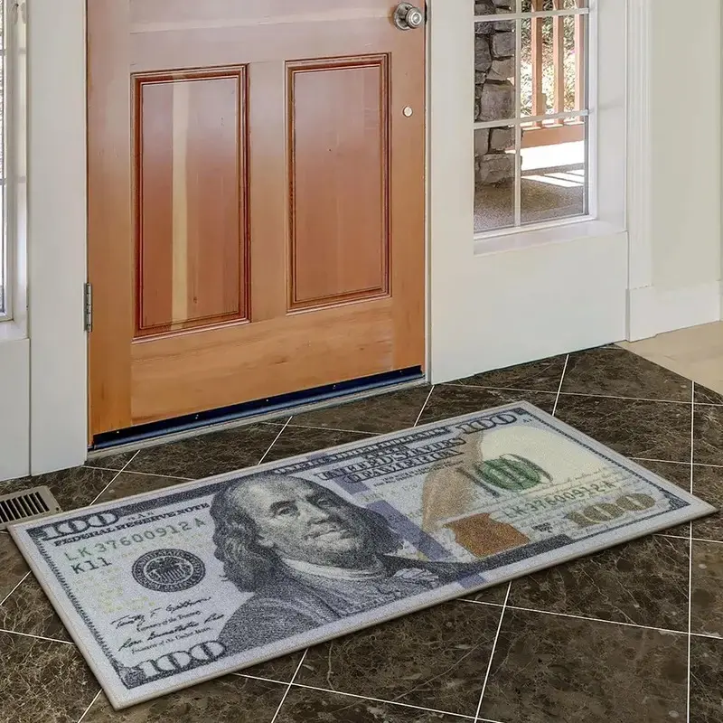 Washable $100 Bill Print Non-Slip Rubberback Floor Runner Rug 22"x53" - Modern Multicolor Decorated Runners, House Decor, Room Decor, Rugs for Bedroom - Hallway Entryway Use