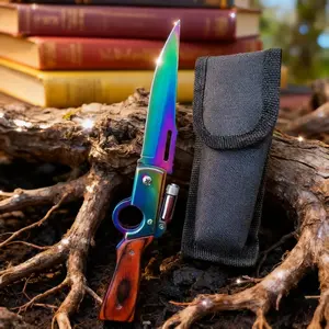Multi-functional folding knife, quick flip, rotating to turn on the light, safety lock, folding design, suitable for wilderness survival, camping, exploration, hunting, and as a gift for friends and family