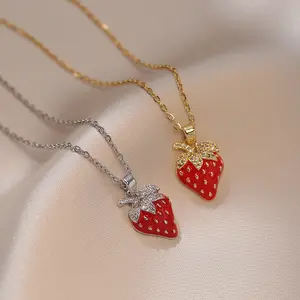 springtok Zircon necklace strawberry zircon necklace golden/silver chain necklace ladies daily wear gift