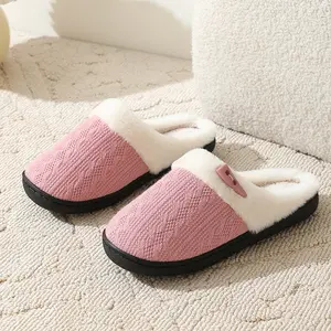 Women's Warm Knitted House Slippers, Comfortable Fleece Lined Slippers with Memory Foam and Soles for Indoor and Outdoor User