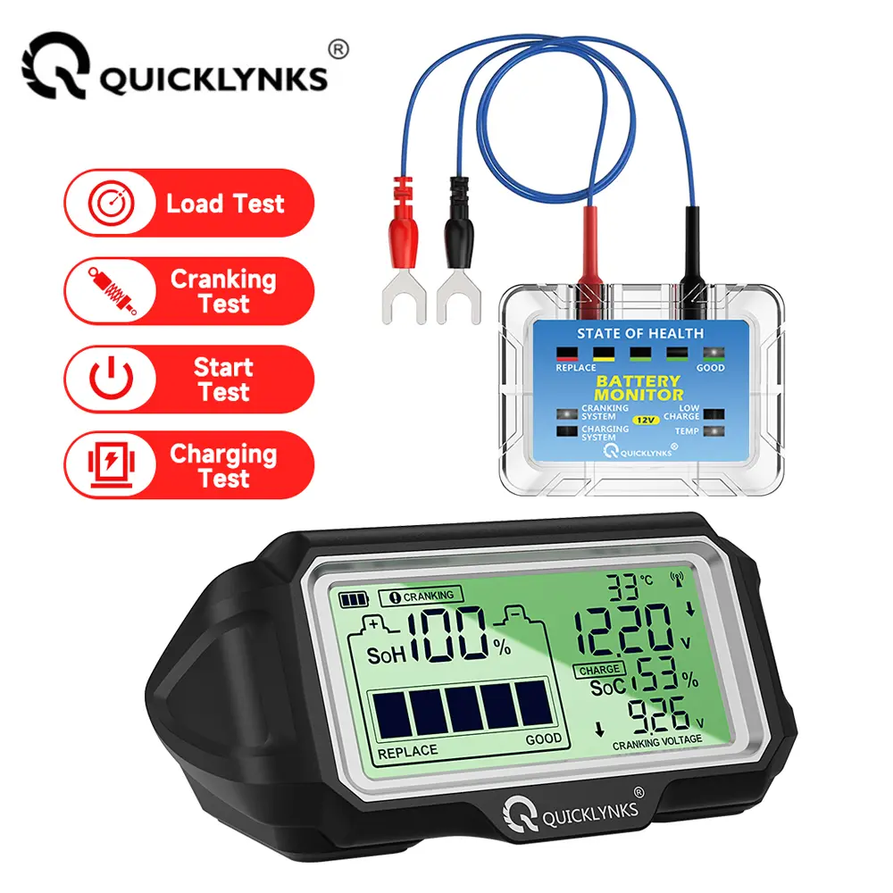 QUICKLYNKS BM5-D 12V LED Battery Tester Monitor - All 12V Vehicle, Truck, Motorcycle, Yacht & Solar Panel Diagnostic Tool with Plug-and-Play Installation, Type-C Port, User-Centric Design for Car Repair, Motorcycles