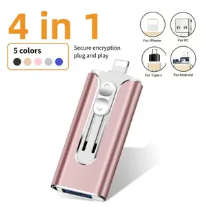 New Color! 4-In-1 USB Flash Drive, Pendrive, USB Memory Stick, Portable External Storage Card, Compatible with iPhone iPad Android Phones Tablets, Plug-And-Play Design
