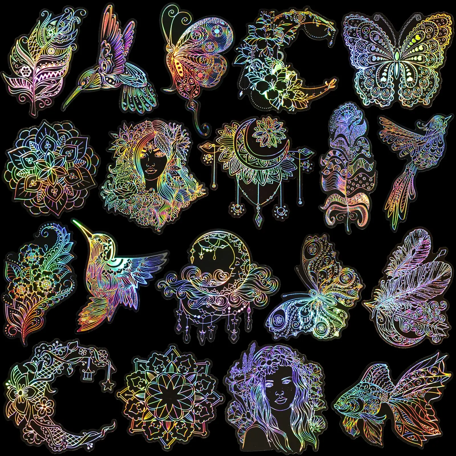 80 Pieces Large Size Holographic Stickers, Glitter Shiny Iridescent Transparent Resin Sticker Decals for Scrapbook Junk Journal Bullet Journals Planners Laptops Water Bottles Paper Crafts