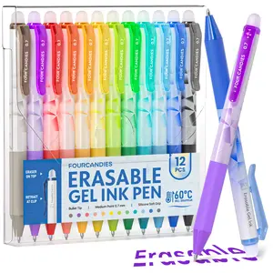 Buy 2, Get FREE Gift!!! Four Candies 0.7mm Erasable Gel Pens 12Colors Retractable Fine Point  Pens with Eraser for Everyday Use & Educational Purposes, for planner, students, teachers, nurses and artists,magical pen, fun desk supplies, office accessories