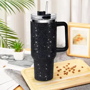 1 portable ice mug, 40 oz stainless steel thermos mug with handle, Insulated Cups, Insulated Flask, beverage carrier, sparkling diamond ice mug, stainless steel water bottle. Portable holiday gift for women, mothers, wives and girlfriends.