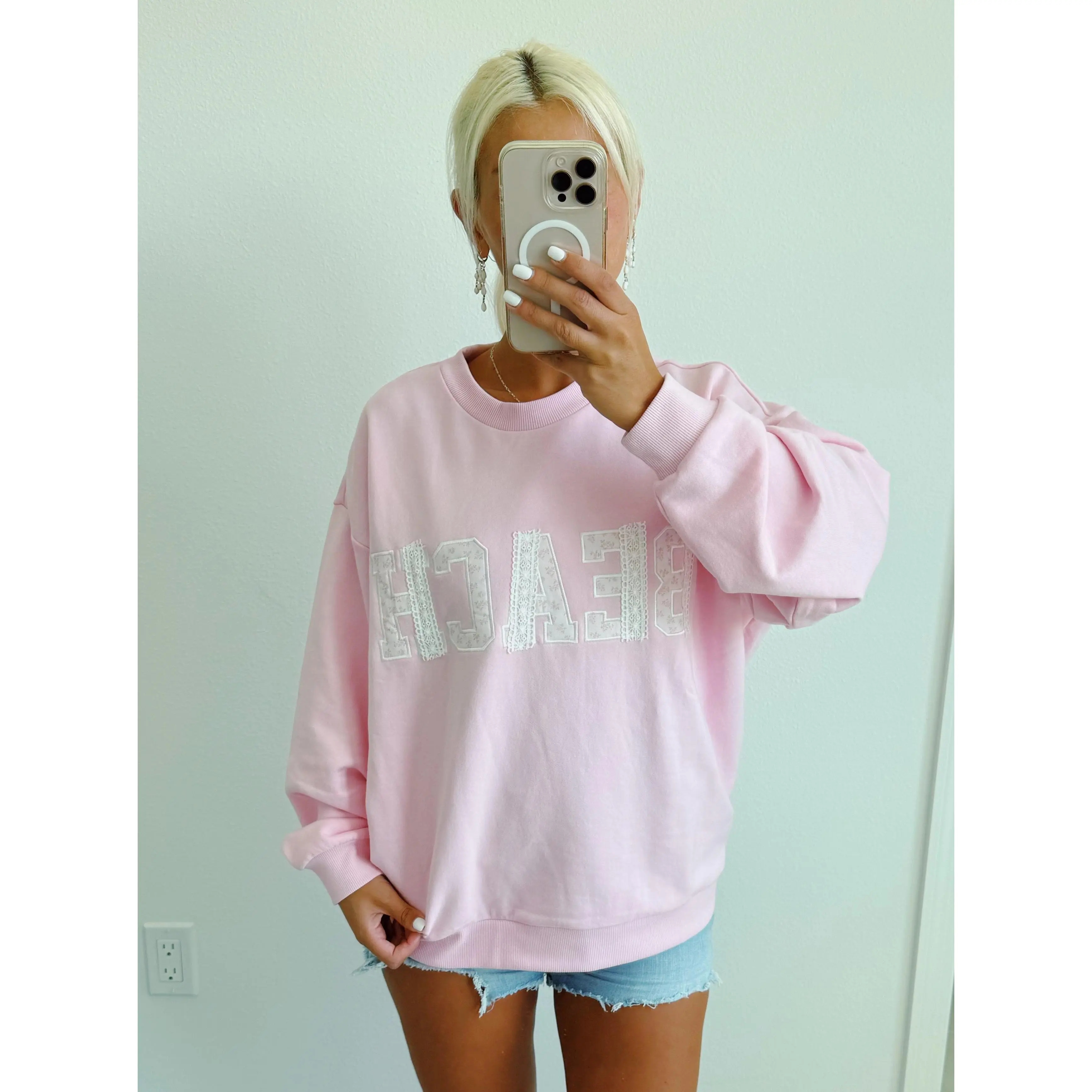 Floral Beach Lettering Lace Crewneck