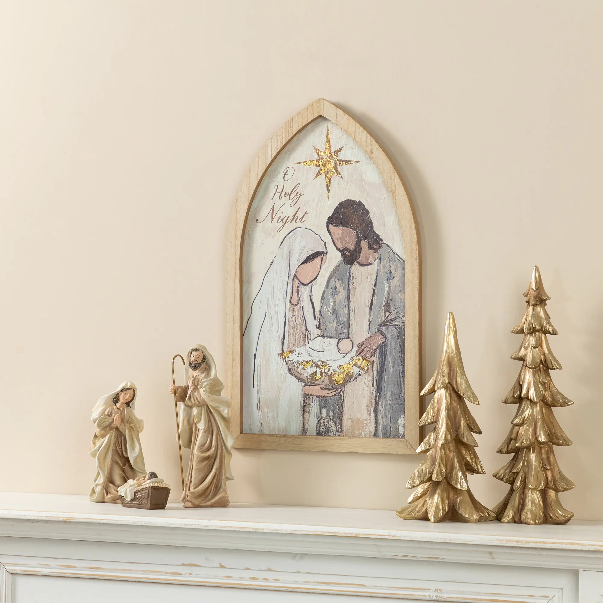 Glitzhome 19.75"H Wooden Gold Foil Nativity Scene Wall Decor