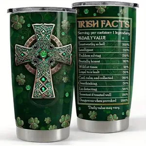 St. Patrick’s Day Irish Facts Tumbler, Celtic Cross & Shamrock Green Cup, Perfect Gift for Friends, Coworkers & Irish Pride Lovers Who Enjoy Bold, Legendary Designs