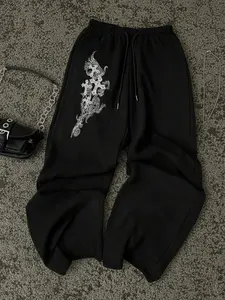Women's Casual Loose Fit Long Pants, Cross Pattern Print, Straight Leg Wide Leggings, All Seasons Home Outdoor Wear, Casual Lounge Pants
