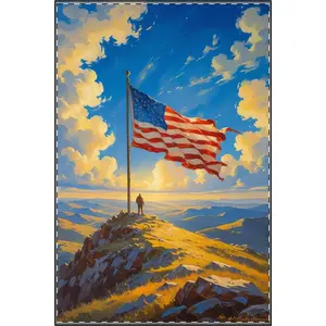 American Flag Mountain Sunrise Satin Poster | Patriotic Landscape Wall Art