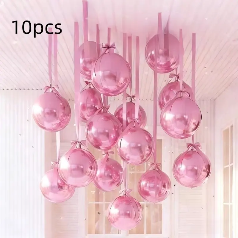 10-Piece Round Aluminum Foil Balloons Set, 4D Metal Balloon Kit (no Ribbons), Balloon Arch, Balloon Garland, Ceiling Christmas Decorations, Happy New Year Decorations, New Year, Birthday, Wedding Party, Metallic Balloons, Balloon Party Supplies