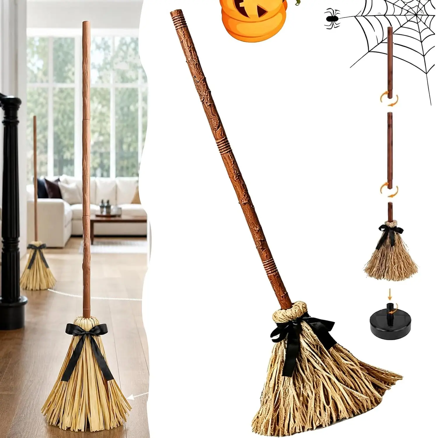 Halloween Decoration Indoor 49"  Broom, Animated Floating Witch Broom with auto-avoidance,spooky&silent mode,durable,easy setup,Magicals Animated Halloween Brooms that Moves for Haunted Party Decorations