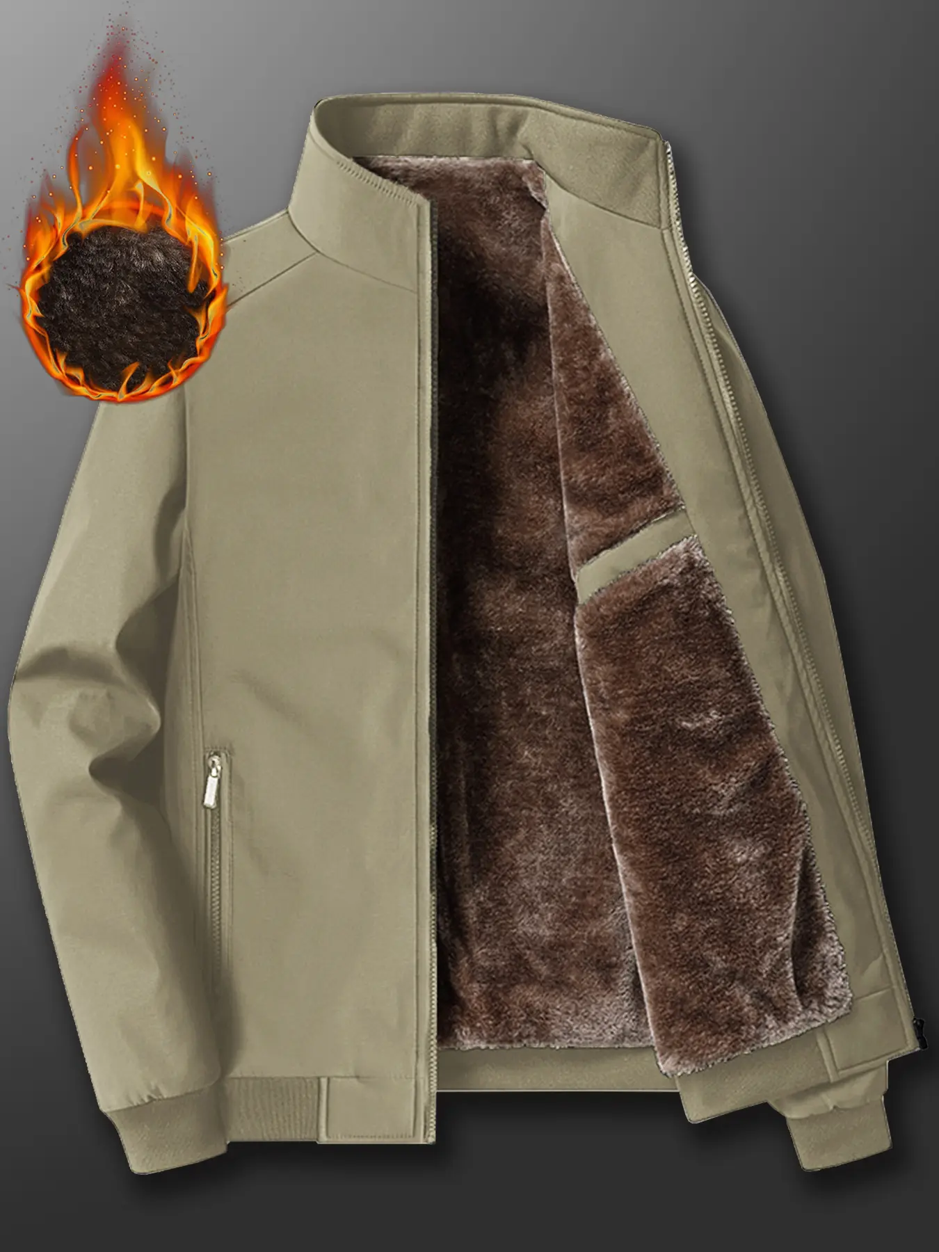 Men's Casual Fitted Plain Cotton Jacket Winter Fleece Lined Thick Warm Coat, Daily Wear, Versatile Style, Ideal for Cold Weather, Thermal Lined Jacket