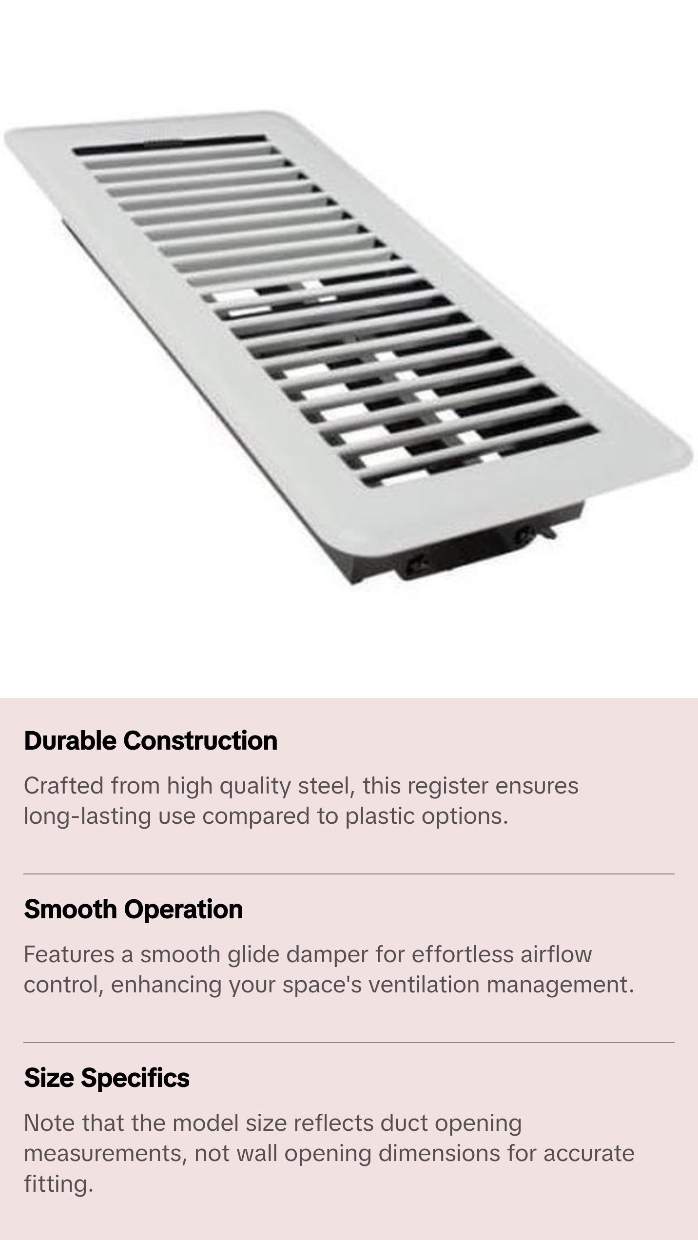 TRUEaire Mobile Home Floor Register 4 x 10 White