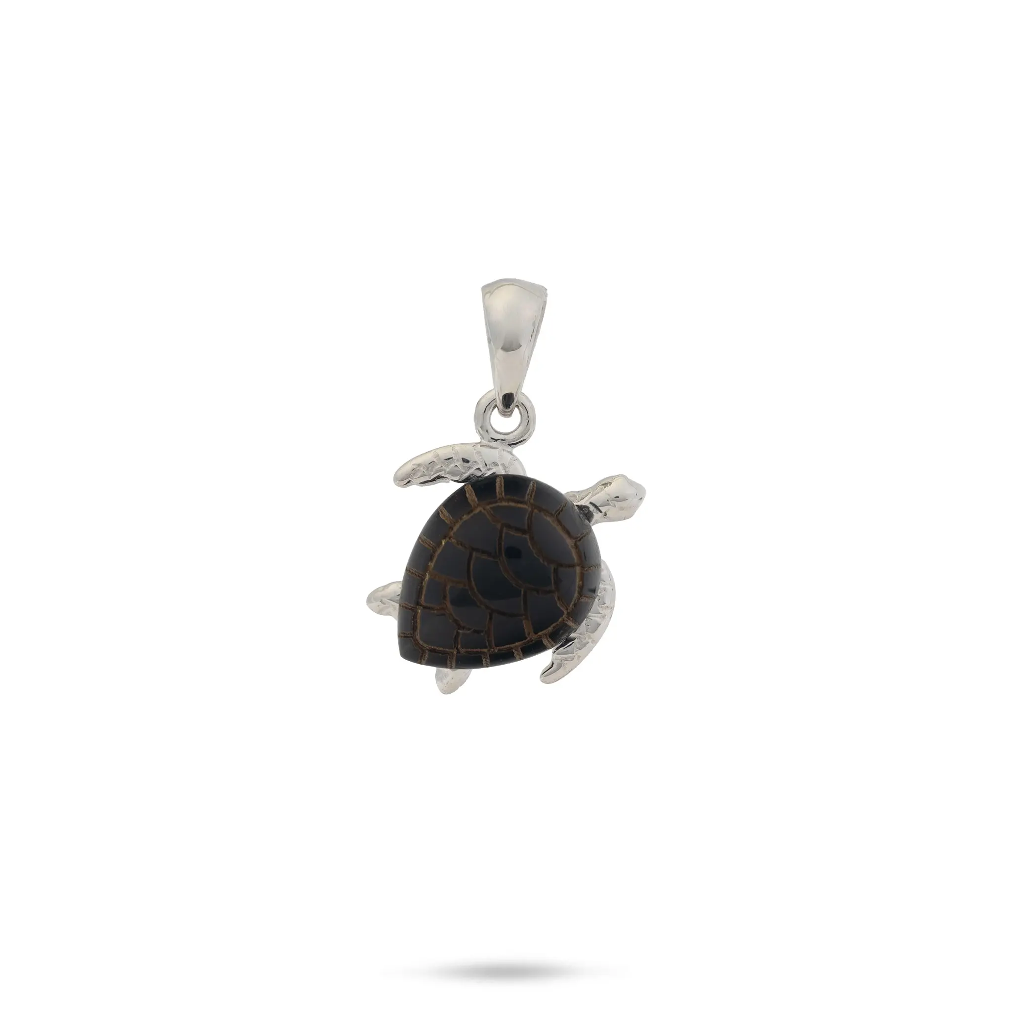Honu Black Coral Pendant in White Gold - 13mm