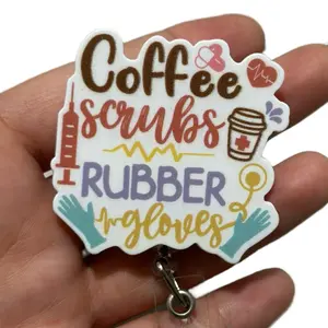 Coffee scrubs & rubber gloves badge reel identification badges & supplies