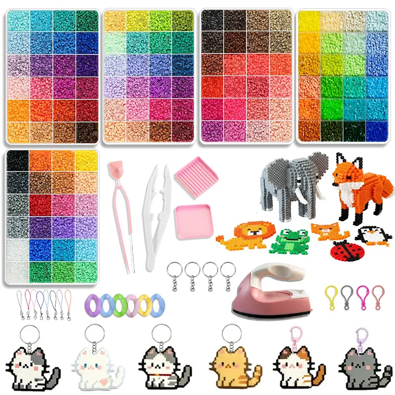144-Color 2.6mm Mini Fuse Beads DIY Craft Set, 24/48/72/96/120 Vibrant Colors Beads Making Kit with Peg Boards, Ironing Paper, Tweezers, Ideal for Keychains, School Activities (for Kids)