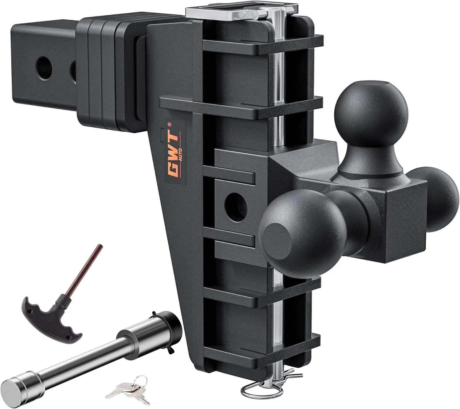Adjustable Trailer Hitch, Tri-Ball (1-7/8" x 2" x 2-5/16") Drop Hitch, Fits 2.5-Inch Receiver, （6-8） Inch Drop Hitch, 18500 LBS GTW-Class 3 Tow Hitch for Heavy Duty Truck, Black, Solid Ball Mount，Cars accessories