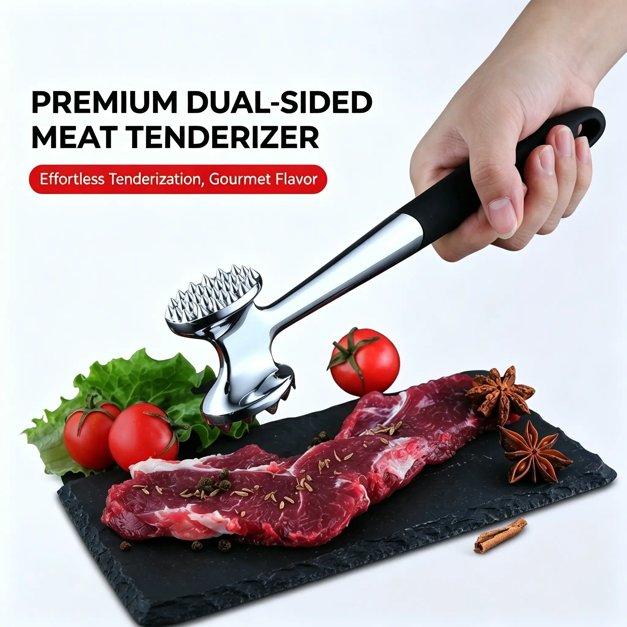 Lightweight Double-Sided Meat Tenderizer Hammer, Portable Household Camp Kitchen Mallet for Tenderizing Beef, Pork, Lamb, Chicken Steak (Sports & Outdoor Camping & Hiking Use)