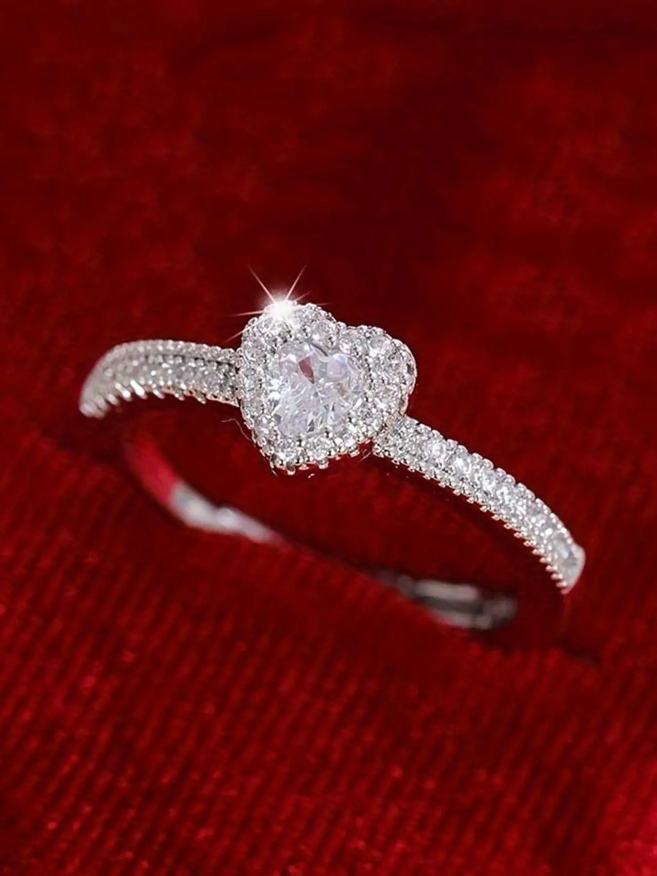 1 PC Romantic Heart Cubic Zirconia Ring For Women For Wedding Engagement Anniversary Party Jewelry Valentine's Day Gift