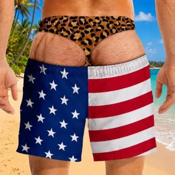 Leopard Funny Men’s Swim Trunks, hg Fake Underwear Beach Shorts, Wide Load Birthday Gag Gift For Him, Summer Gag Gift For Men, Summer Vacation