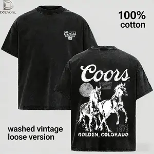 DOBYONE Retro Western Brewery Graphic Tee  Western Style Graphic Tee Vintage Washed Cotton Retro Cowboy Shirt for Men and Women