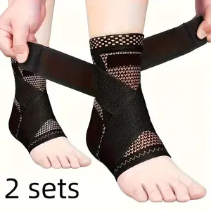 2pcs Copper Ankle Support | Adjustable Compression Sports Fitness Ankle Strap, Polyester Fiber, Lace-up Closure
