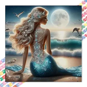 1 set of DIY diamond painting kit, 5D diamond art set, DIY decoration mermaid, waves, moonlight mosaic, diamond art, DIY art home decor, suitable for Christmas, DIY Craft Supplies