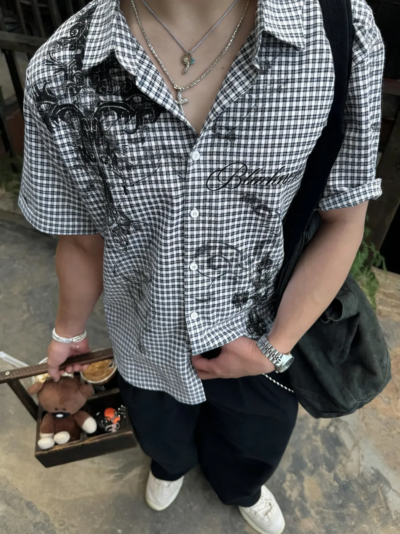 Men's and women's styles, Fitted, Y2K clothing, Gothic style, checkered, Plaid Print casual short-sleeved Polo shirt, couples' outfits, subculture, Casual streetwear clothes, Casual Printed Menswear