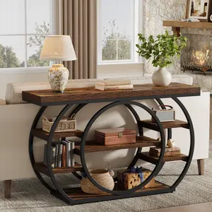 LITTLE TREE 47" Console Table, 5-Tier Industrial Entryway Table with Metal Frame, Narrow Sofa Table Behind Couch Accent Tables for Living Room, Hallway, Foyer