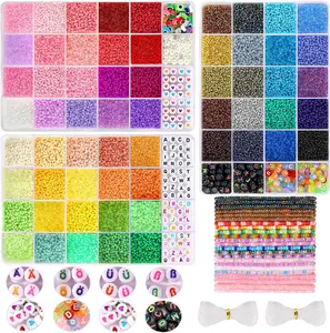 Funtopia 36600 Counts Glass Beads for Jewelry Making beaded embroidery, 60 Colors 36600 Counts+ Small Seed Beads for  Making, 2mm Tiny Beads with 3 Storage Box, Letter Beads & Evil Eye Beads, DIY Art Craft Kit for Girls Women Friendship