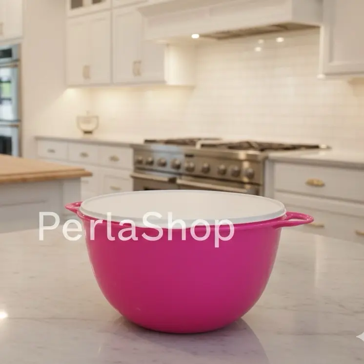 Thatsa Extra-Large Ergonomic Plastic Bowl with Lid, 59-Cup (14L) Hot Pink Tableware with Lids for Party Prep, Baking (Ideal for Bakers)