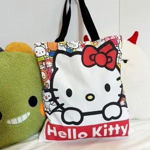 Sanrio New Canvas Bag, Cute Kiki Cat Large Capacity Student Shoulder Bag, Cartoon Handbag for Women, Stylish & Durable Design