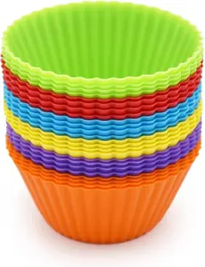 Silicone Cupcake Baking Cups 24 Pack Reusable Non-stick Muffin Liners for Party Halloween Christmas Easy Clean Pastry Muffin Molds Multicolor 100% Food-grade BPA-free