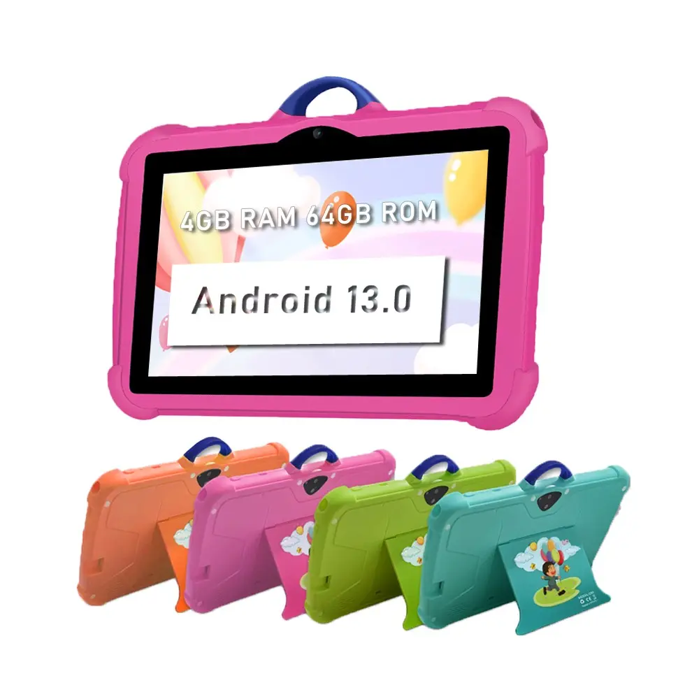 7-inch children's tablet with 4GB RAM and 64GB ROM, Learning entertainment tablet, Android WIFI tablet, screen protector, parental control software, educational applications, dual cameras, 2+5MP shockproof shell, Ramadan gifts
