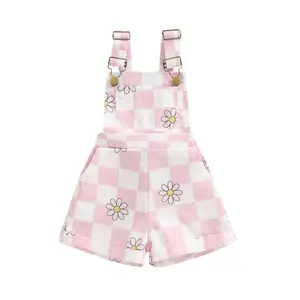 Toddler Girls Clothes Baby Checkerboard Floral Print Overalls Shorts Sleeveless Suspender Jumpsuit Romper Cute Summer Outfit Clothing
