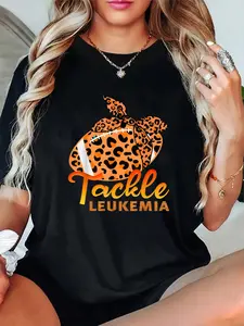 100% Cotton Unisex Acute Lymphoblastic Leukemia Awareness Football Orange Ribbon T-shirt – Cozy & Stylish, Work from Home or Weekend Casual Wear