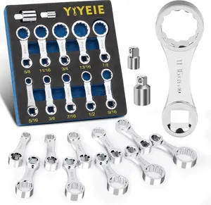 12PCS Torque Adapter Set SAE, 5/16", 3/8", 7/16", 1/2", 9/16", 5/8", 11/16", 3/4", 13/16", 7/8", 3/8" Drive Torque Wrench Adapter, 12 Point Torque Extender Adapter with 1/2" + 1/4" Adapter